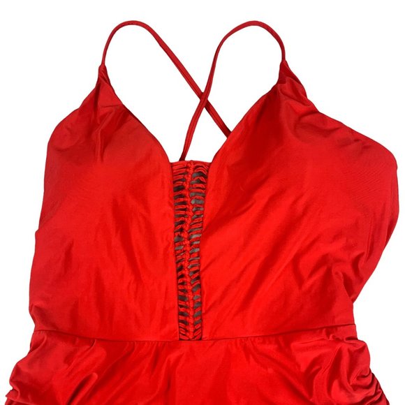 Women's Pilyq Victoria One Piece Cut Out Open Back Swimsuit in Red Coral Size M - Picture 2 of 12